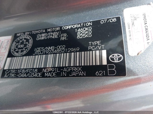 2008 Toyota Yaris მანქანა იყიდება აუქციონზე, vin: JTDJT923485212969, აუქციონის ნომერი: 12662391