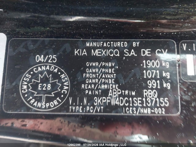 12662398 :رقم المزاد ، 3KPFW4DC1SE137155 vin ، 2025 Kia K4 Gt-line Turbo/gt-line Turbo Limited مزاد بيع