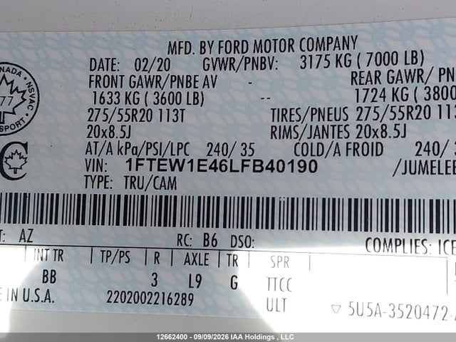 Ford F-150 Platinum 2020 1FTEW1E46LFB40190 Image 20