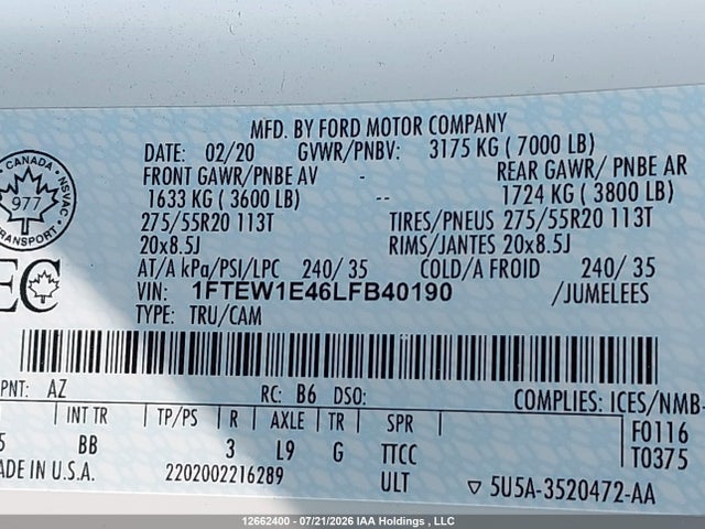 Ford F-150 Platinum 2020 1FTEW1E46LFB40190 Image 9