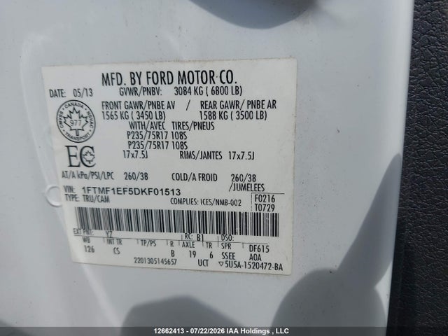 2013 Ford F150 მანქანა იყიდება აუქციონზე, vin: 1FTMF1EF5DKF01513, აუქციონის ნომერი: 12662413