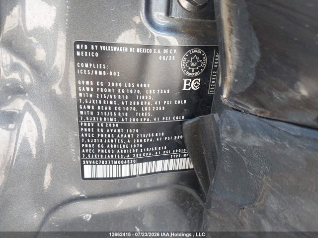 Продаж на аукціоні авто 2026 Volkswagen Taos Sel, vin: 3VV4C7B27TM004520, номер лоту: 12662415