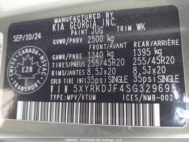 12662423 :رقم المزاد ، 5XYRKDJF4SG329695 vin ، 2025 Kia Sorento Sx/x-line Sx/x-line Sx Prestige/x-pro Sx Prestige مزاد بيع