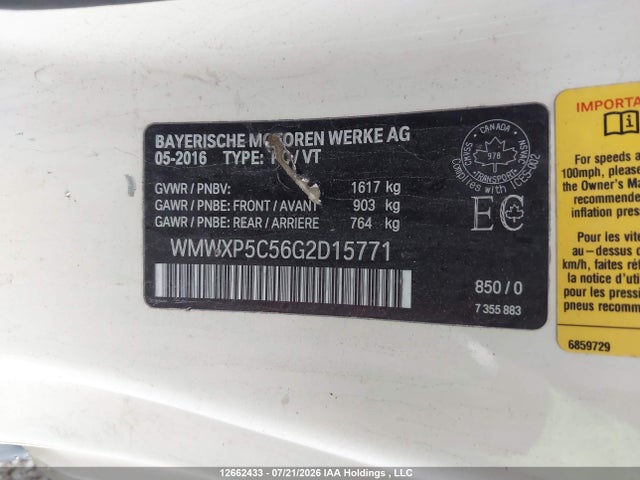 Продаж на аукціоні авто 2016 Mini 3 Door Cooper, vin: WMWXP5C56G2D15771, номер лоту: 12662433