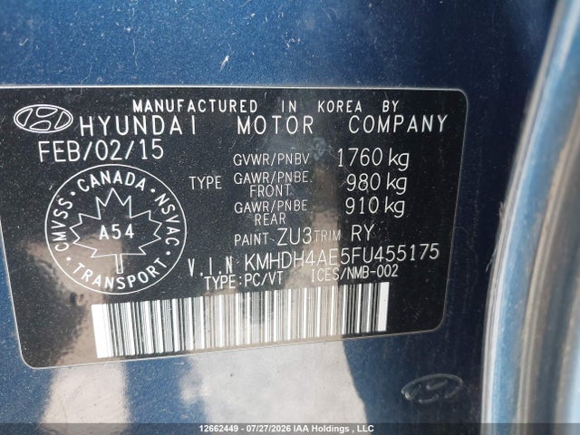 Продаж на аукціоні авто 2015 Hyundai Elantra Sport Appearance, vin: KMHDH4AE5FU455175, номер лоту: 12662449
