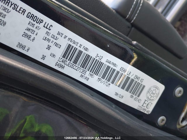 Продаж на аукціоні авто 2012 Dodge Durango Citadel, vin: 1C4RDJEG5CC271355, номер лоту: 12662456