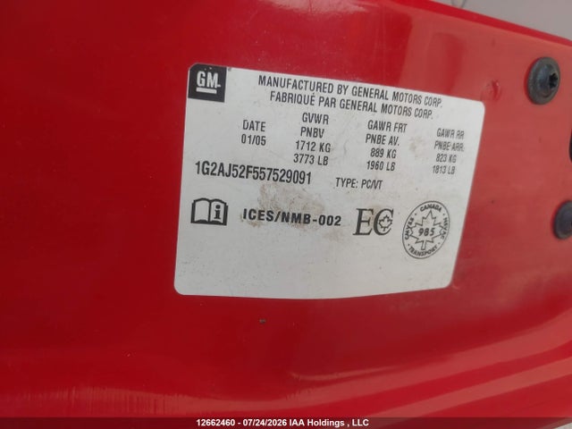 Aukcja sprzedaży 2005 Pontiac Pursuit, vin: 1G2AJ52F557529091, numer aukcji: 12662460