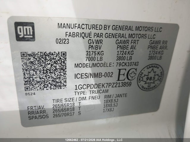 Aukcja sprzedaży 2023 Chevrolet Silverado K1500 Lt, vin: 1GCPDDEK7PZ213859, numer aukcji: 12662462