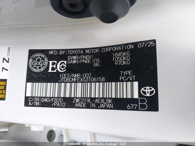 JTDBCMFEXS3106158 Toyota Corolla Hybrid Le