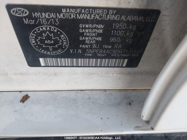 Aukcja sprzedaży 2013 Hyundai Sonata Gls, vin: 5NPEB4AC9DH713150, numer aukcji: 12662477