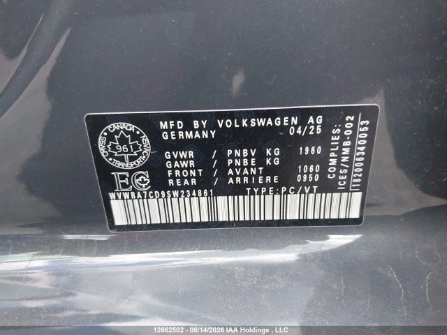 Auction sale of the 2025 Volkswagen Golf Gti Autobahn, vin: WVWRA7CD9SW234861, lot number: 12662502