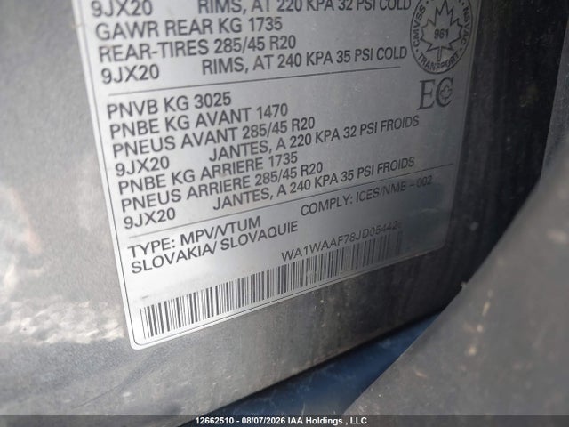 Aukcja sprzedaży 2018 Audi Q7 3.0t Technik, vin: WA1WAAF78JD054426, numer aukcji: 12662510