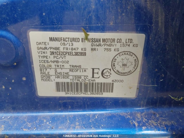 3N1CE2CPXEL382859 Nissan VERSA NOTE