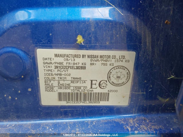 3N1CE2CPXEL382859 Nissan VERSA NOTE