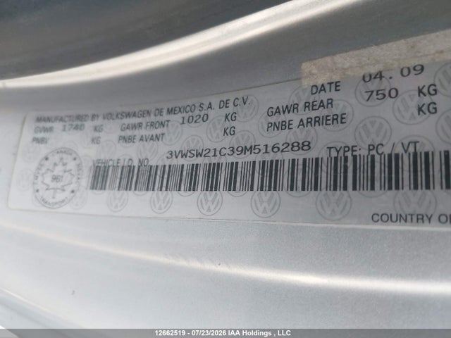 Aukcja sprzedaży 2009 Volkswagen New Beetle, vin: 3VWSW21C39M516288, numer aukcji: 12662519