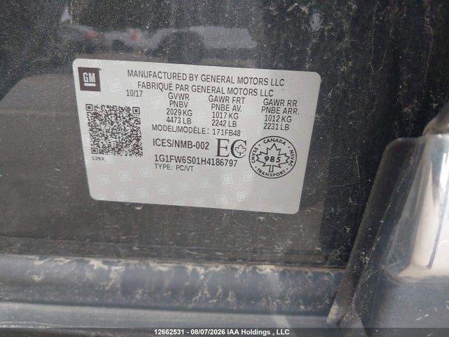 Продажа на аукционе авто 2017 Chevrolet Bolt Ev, vin: 1G1FW6S01H4186797, номер лота: 12662531