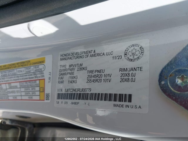 Aukcja sprzedaży 2024 Acura Rdx, vin: 5J8TC2H63RL800779, numer aukcji: 12662552