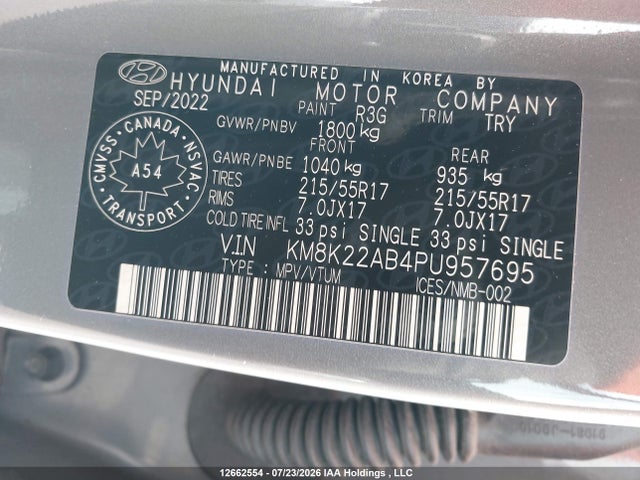 Продаж на аукціоні авто 2023 Hyundai Kona Preferred, vin: KM8K22AB4PU957695, номер лоту: 12662554