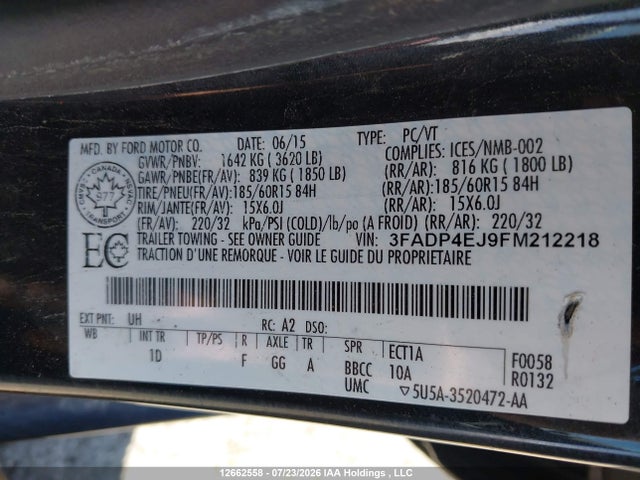 Ford Fiesta 2015 3FADP4EJ9FM212218 Image 9