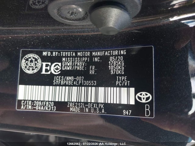 5YFBPRBE4LP130553 Toyota COROLLA LE