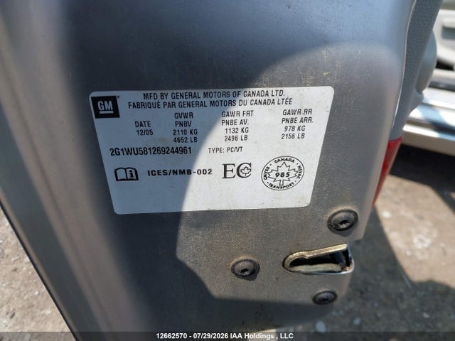 Aukcja sprzedaży 2006 Chevrolet Impala Ltz, vin: 2G1WU581269244961, numer aukcji: 12662570
