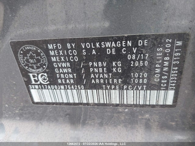 3VW117AU0JM754250 Volkswagen Golf Sportwagen 1.8 Tsi Comfortline/1.8 Tsi Trendline