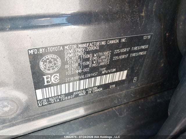2020 Toyota Rav4 Le მანქანა იყიდება აუქციონზე, vin: 2T3B1RFVXLC081457, აუქციონის ნომერი: 12662575