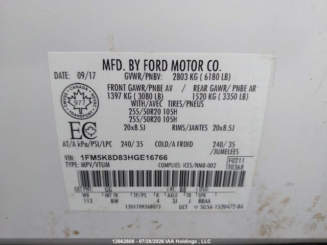 Ford EXPLORER XLT 2017 1FM5K8D83HGE16766 Image 9