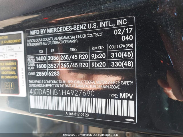 2017 Mercedes-benz Gle 350 4matic მანქანა იყიდება აუქციონზე, vin: 4JGDA5HB1HA927690, აუქციონის ნომერი: 12662622