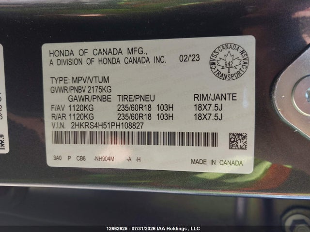 Продаж на аукціоні авто 2023 Honda Cr-v Sport, vin: 2HKRS4H51PH108827, номер лоту: 12662625