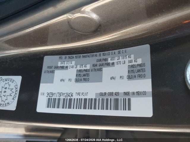 Aukcja sprzedaży 2015 Mazda 3 Touring, vin: 3MZBM1V78FM128434, numer aukcji: 12662638