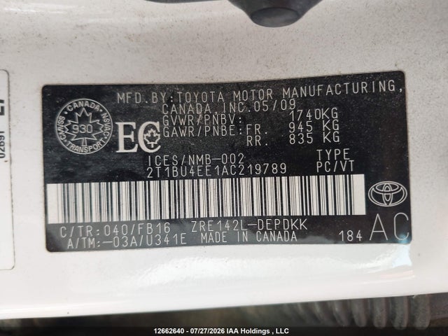 Aukcja sprzedaży 2010 Toyota Corolla, vin: 2T1BU4EE1AC219789, numer aukcji: 12662640