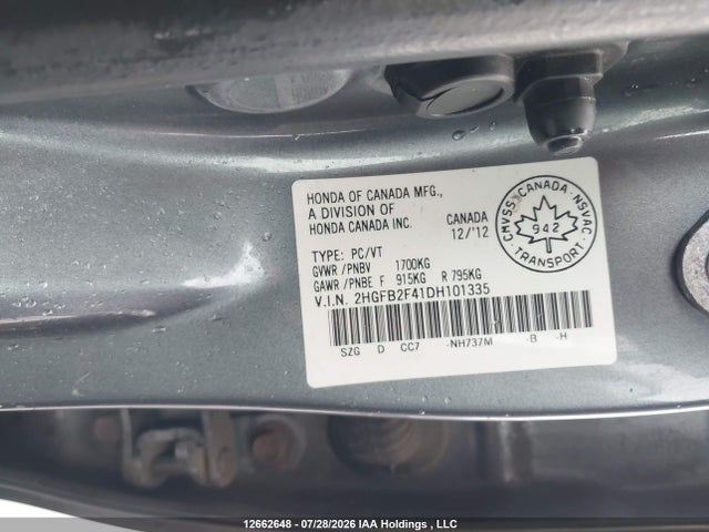 Aukcja sprzedaży 2013 Honda Civic Lx, vin: 2HGFB2F41DH101335, numer aukcji: 12662648