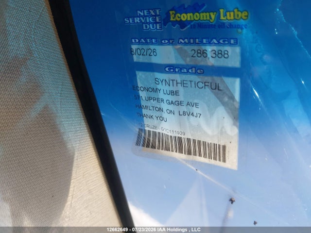 Aukcja sprzedaży 2012 Chevrolet Cruze Lt, vin: 1G1PF5SC2C7111929, numer aukcji: 12662649