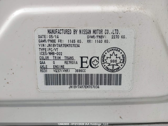 Aukcja sprzedaży 2014 Infiniti Q50 Premium/sport, vin: JN1BV7AR7EM707034, numer aukcji: 12662655