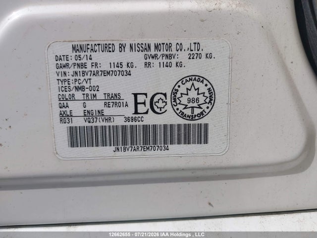 Aukcja sprzedaży 2014 Infiniti Q50 Premium/sport, vin: JN1BV7AR7EM707034, numer aukcji: 12662655
