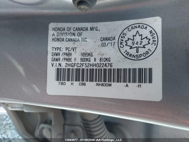 Aukcja sprzedaży 2017 Honda Civic Lx, vin: 2HGFC2F52HH022476, numer aukcji: 12662677
