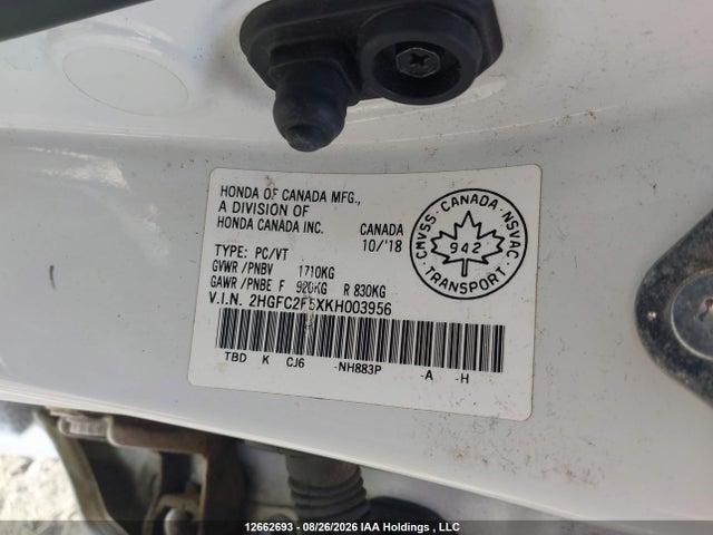 Продажа на аукционе авто 2019 Honda Civic, vin: 2HGFC2F5XKH003956, номер лота: 12662693