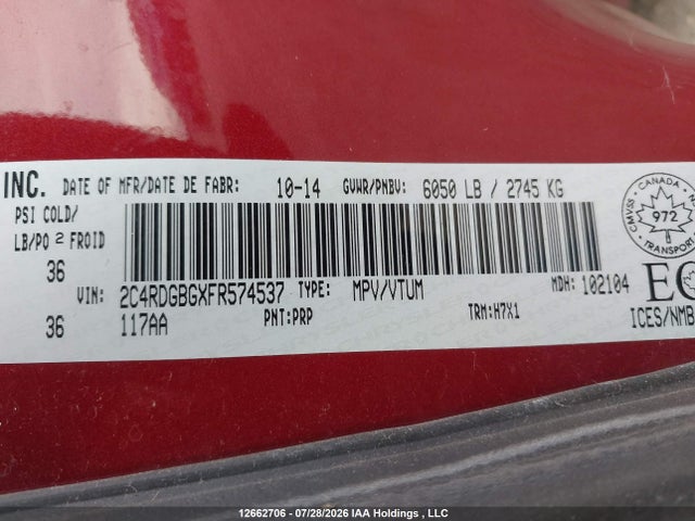 2C4RDGBGXFR574537 Dodge Grand Caravan Se/sxt