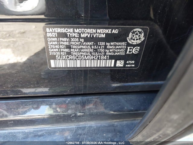 Aukcja sprzedaży 2021 Bmw X5 Xdrive40i, vin: 5UXCR6C05M9H21841, numer aukcji: 12662708