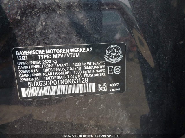 Продаж на аукціоні авто 2022 Bmw X3 Phev Xdrive30e, vin: 5UX63DP01N9K63128, номер лоту: 12662721