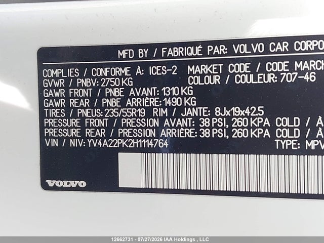 Продаж на аукціоні авто 2017 Volvo Xc90 T6 Momentum, vin: YV4A22PK2H1114764, номер лоту: 12662731