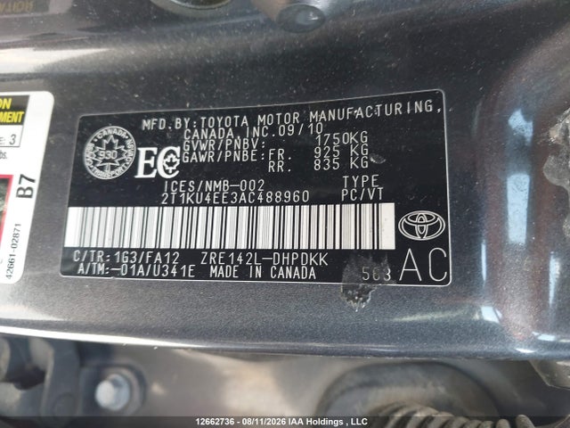 Auction sale of the 2010 Toyota Matrix, vin: 2T1KU4EE3AC488960, lot number: 12662736