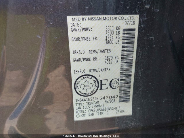1N6AA1E52JN547042 Nissan Titan Platinum/pro-4x/s/sl Midnight Edition/sv/sv Midnight Edition