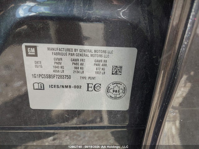 Chevrolet Cruze 2015 1G1PC5SB5F7283750 Image 9