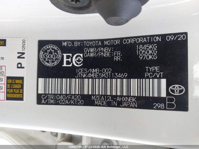 Aukcja sprzedaży 2021 Toyota Corolla Se/xse, vin: JTNK4MBE5M3113469, numer aukcji: 12662755
