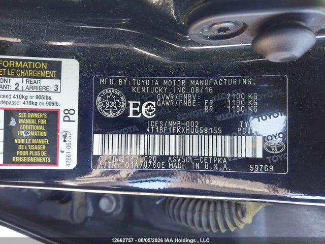 4T1BF1FKXHU658155 Toyota Camry