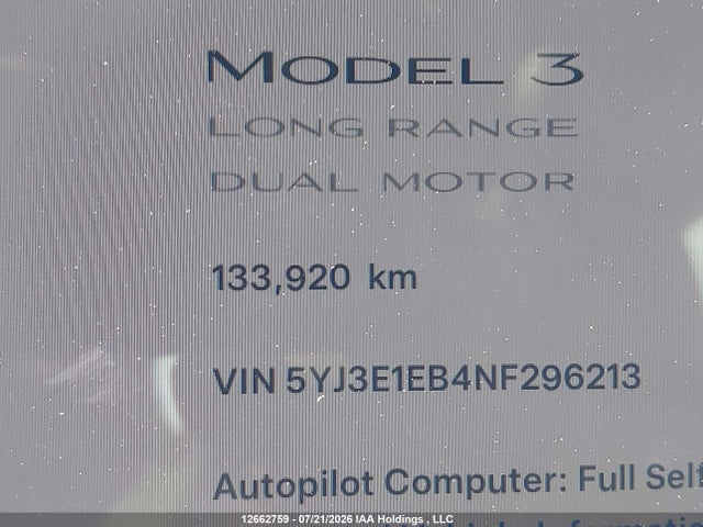 Tesla Model 3 Long Range 2022 5YJ3E1EB4NF296213 Image 16