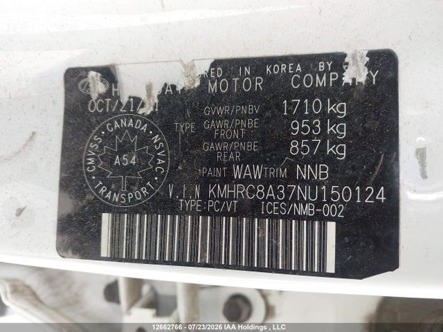 Aukcja sprzedaży 2022 Hyundai Venue Sel/limited, vin: KMHRC8A37NU150124, numer aukcji: 12662766