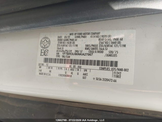 Ford Transit T-250 2022 1FTBR3U86NKA27067 Image 9